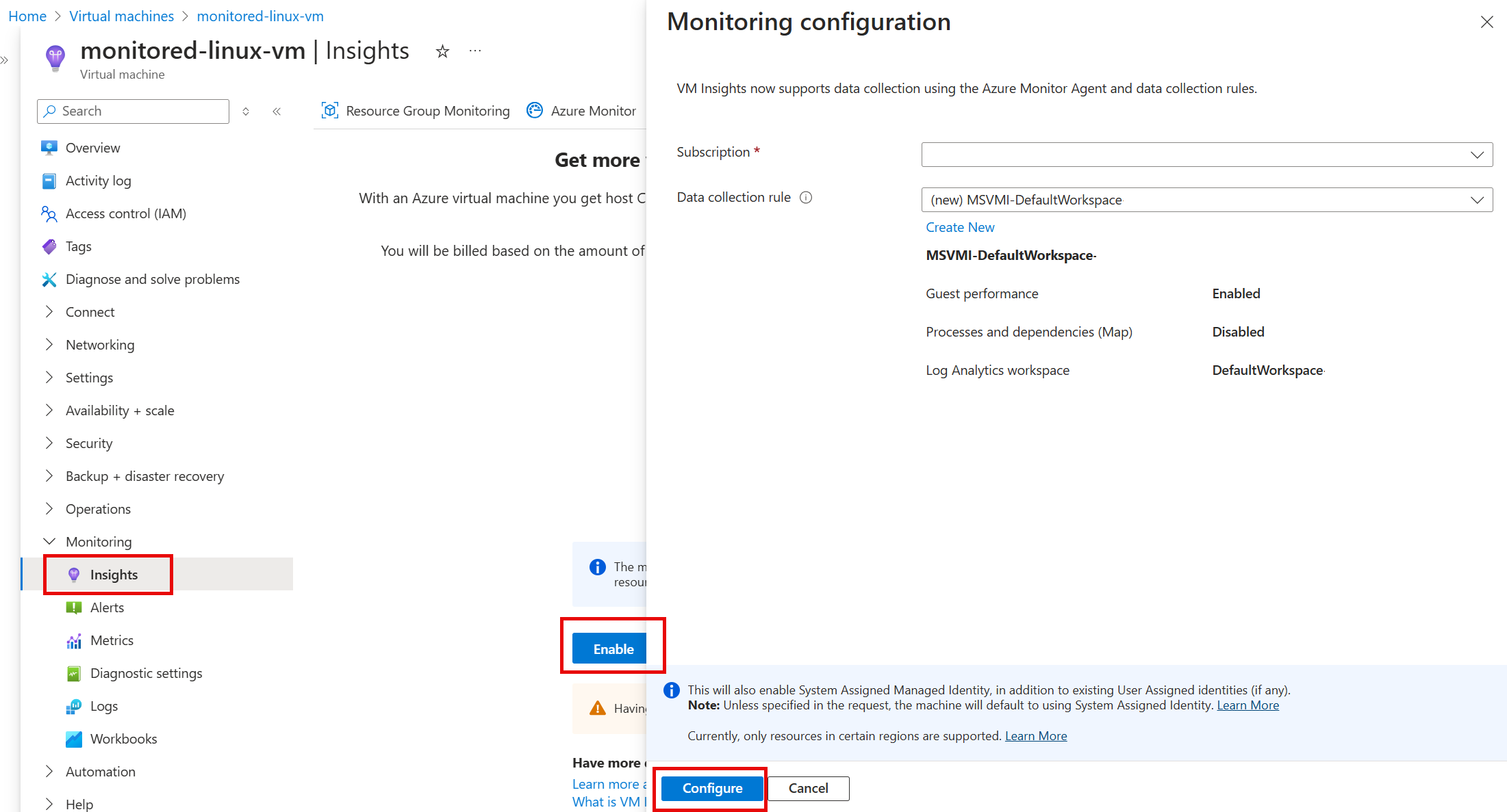 Enable VM Insights